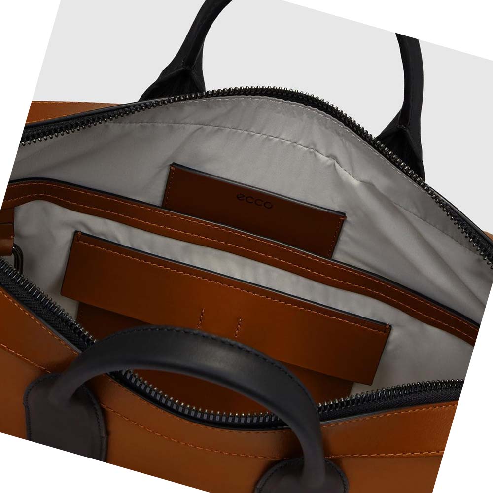 Men's Ecco City Laptop Shoulder Bags Brown | USA 775KOR